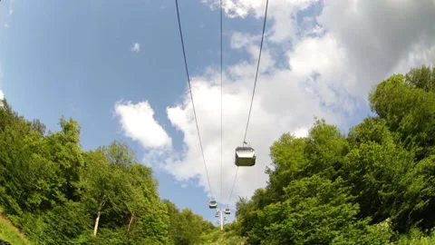 Cable car in a forest and mountains of North Caucasus, Russia Stock Footage 146727736