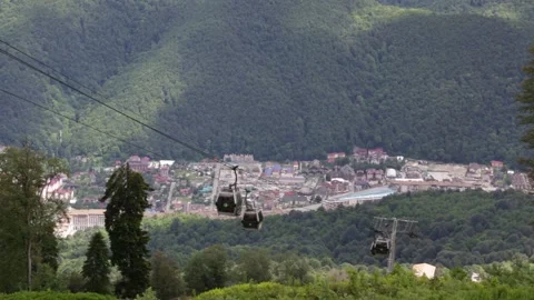 Cable car in a forest and mountains of North Caucasus, Russia Stock Footage 146727830