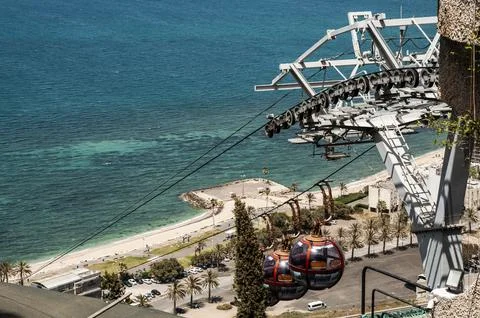 Cable car going down to Haifa city, Israel Stock Photos