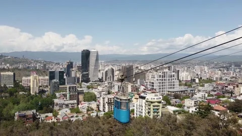 A cable car going down in Tbilisi, Georgia Stock Footage 189475821