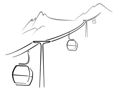 Cable car going to mountain peak Stock Illustration