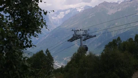 Cable car huge snow mountain background Video stock 292491423