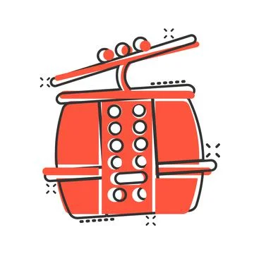 Cable car icon in comic style. Elevator cabin cartoon vector illustration on  Illustrazione stock
