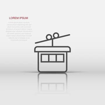 Cable car icon in flat style. Elevator cabin vector illustration on white i.. Illustrazione stock