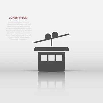 Cable car icon in flat style. Elevator cabin vector illustration on white i.. Illustrazione stock