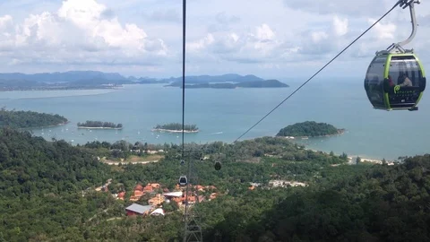 Cable car looking over the langkawi group of tropical islands, Malaysia Stock Footage 88292404