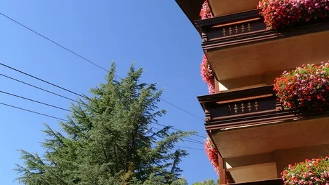 Cable car in motion next to a building. Stock Footage 86197267