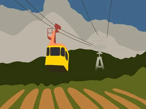 Cable car in the mountains. cableway Stock Illustration