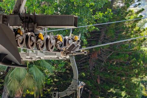 Cable car mounting system between mountains, turnbuckle, metal cable Stock Photos