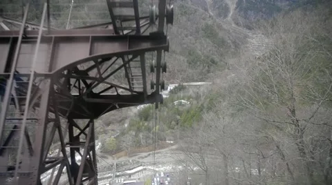 Cable car move down from Shin-hotaka peak in Nagano Japan Stock Footage 62049868