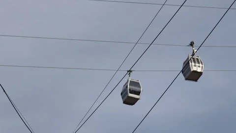 Cable car moving along cableway against cloudy sky Видео 310302107