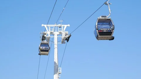 Cable car over head in Vila Nova de Gaia, Porto, Portugal on a bright sunny day Stock Footage 103852830