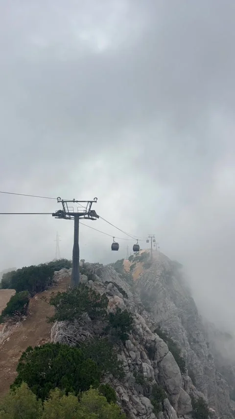 Cable car over mountains between clouds Stock Footage 337123831