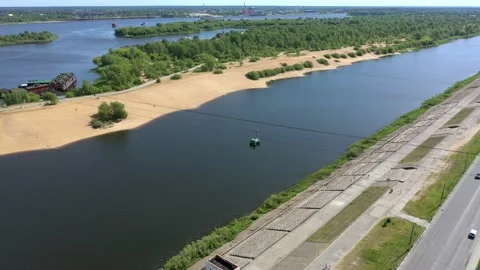 A cable car over the river Stock Footage 132788725