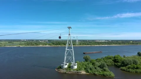 A cable car over the river Stock Footage 132789521