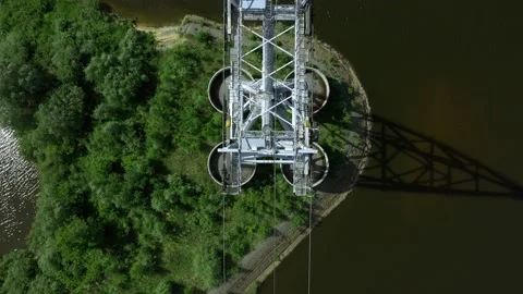 A cable car over the river Stock Footage 132790503