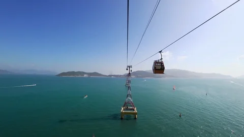 Cable car over the sea Stock Footage 124148558
