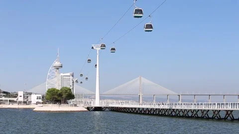 Cable car at Park of The Nations in Lisbon (Parque das Nações) Stock Footage 213700582