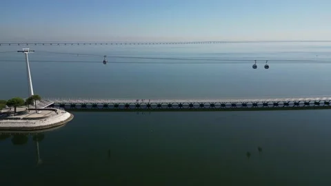 Cable car at Park of The Nations in Lisbon (Parque das Nações) Stock Footage 213703495