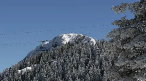 Cable Car Passing Going Over Fir Trees Snowed Winter Beautiful Landscape Nature Stock Footage 21997189