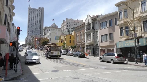 Cable car on Powell and Jackson Street in San Francisco, USA, North America Stock Footage 106479584
