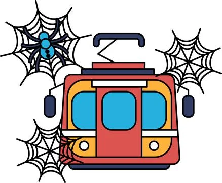Cable car rests beneath eerie spider webs Stock Illustration