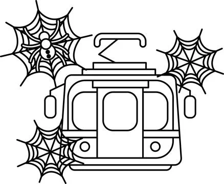 Cable car rests beneath eerie spider webs 스톡 일러스트