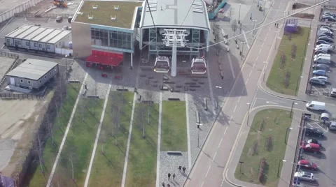 Cable car returning to station, Aerial shot Stock Footage 47783978