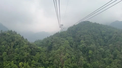 Cable Car Ride to the Mountain Peak, Crossing Dense Fog, so Mystical Видео 342536282