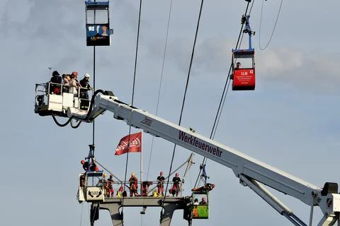 Cable car riders stranded in Cologne, Germany - 30 Jul 2017 Stock Photos