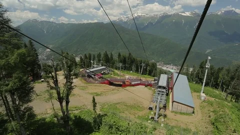 The cable car rises to the mountains Stock Footage 73368104