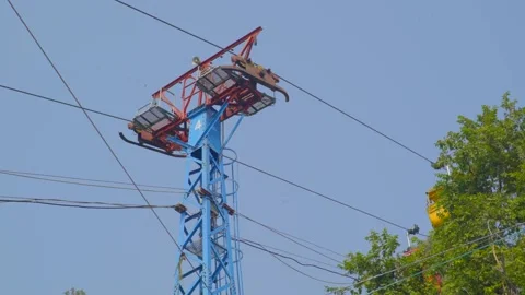 Cable Car Rope ways moving at mountain Stock Footage 221737395
