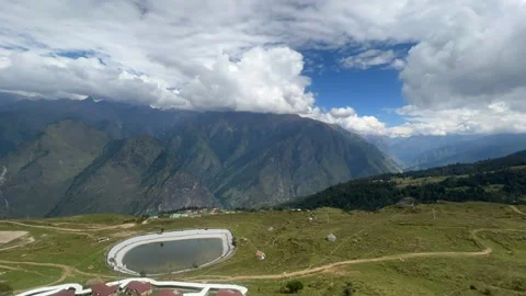 Cable Car Ropeway Timelapse Moving Toward Green Mountains and Clouds Video stock 330568705