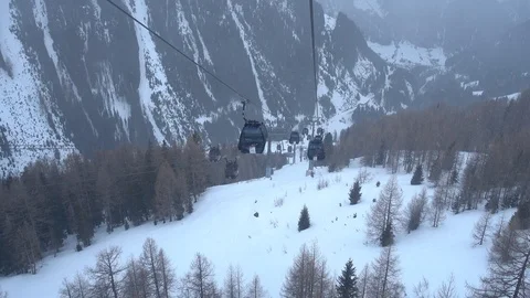 Cable Car Running Ski Paradise Winter Austria Europe POV Stock Footage 104113863