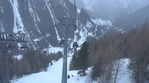Cable Car Running Ski Paradise Winter Austria Europe POV Stock Footage 104113887
