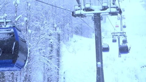 Cable car in a ski resort. Video stock 133989129