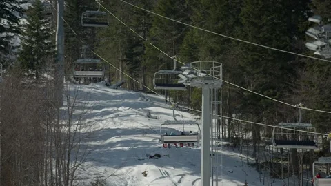 CABLE CAR WITH SKIERS Stock Footage 223366535