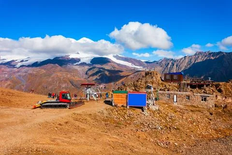 Cable car station near Mount Elbrus Stock Photos
