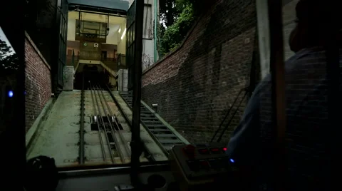 Cable Car Station Petrin, Funicular Railway  arrive at station Stock Footage 53825964