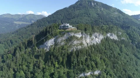 Cable car station at the top of the mountain. Drone view Stock Footage 266270925