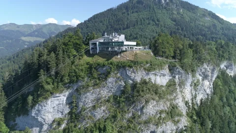 Cable car station at the top of the mountain. Drone view Stock Footage 266271297