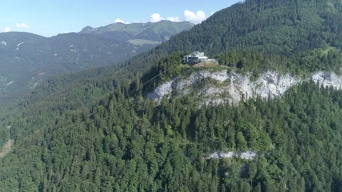 Cable car station at the top of the mountain. Drone view Stock Footage 266279317