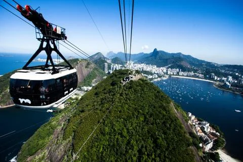 The cable car to sugar loaf in rio de janeiro, brazil. Stock Photos