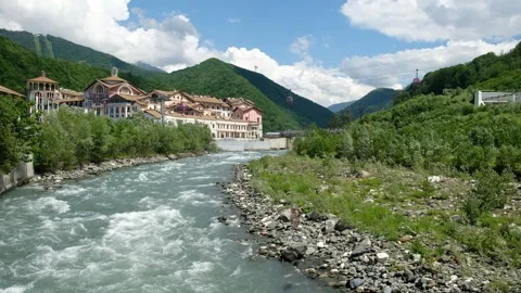 The cable car in the summer on the ski resort. Stock Footage 242587027