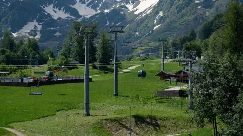 The cable car in the summer on the ski resort. Stock Footage 242588214