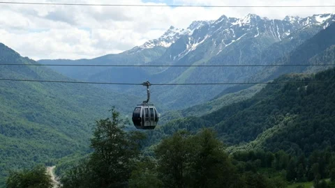The cable car in the summer on the ski resort. Stock Footage 242588215
