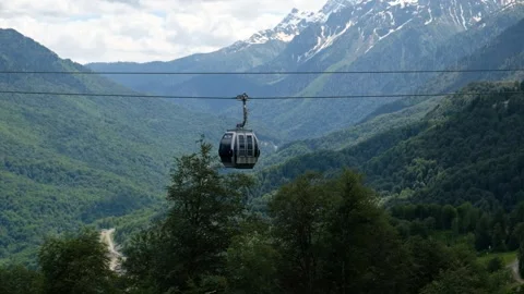 The cable car in the summer on the ski resort. Stock Footage 242588220