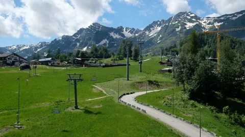 The cable car in the summer on the ski resort. Stock Footage 242588452