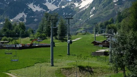 The cable car in the summer on the ski resort. Stock Footage 242588507