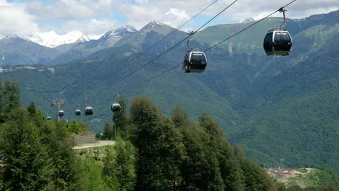 The cable car in the summer on the ski resort. Stock Footage 242588693